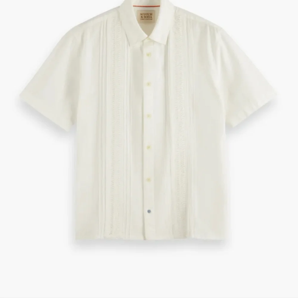 Scotch & Soda Men's Textured Linen Blend Cream Short Sleeve Button Down Shirt, L - Picture 2 of 10